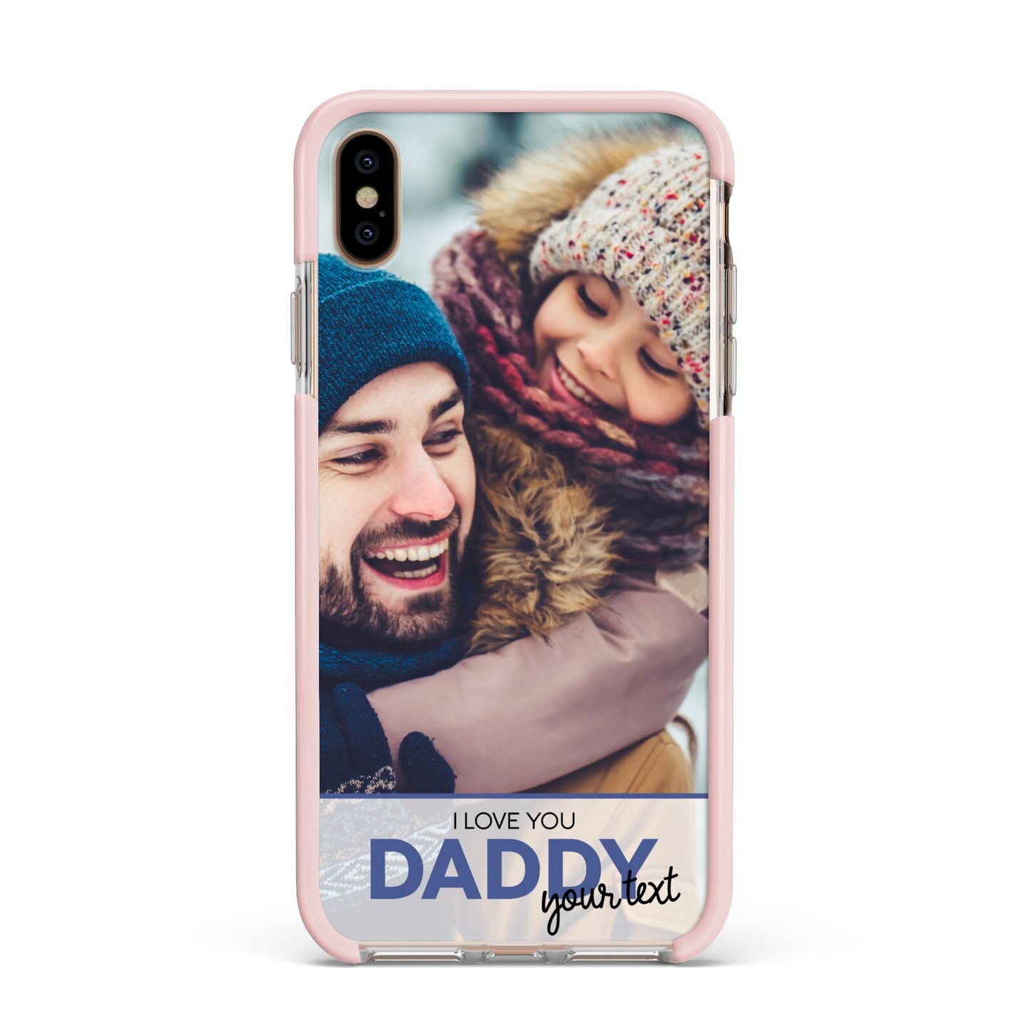 I Love You Daddy Personalised Photo Upload and Name Apple iPhone Xs Max Impact Case Pink Edge on Gold Phone