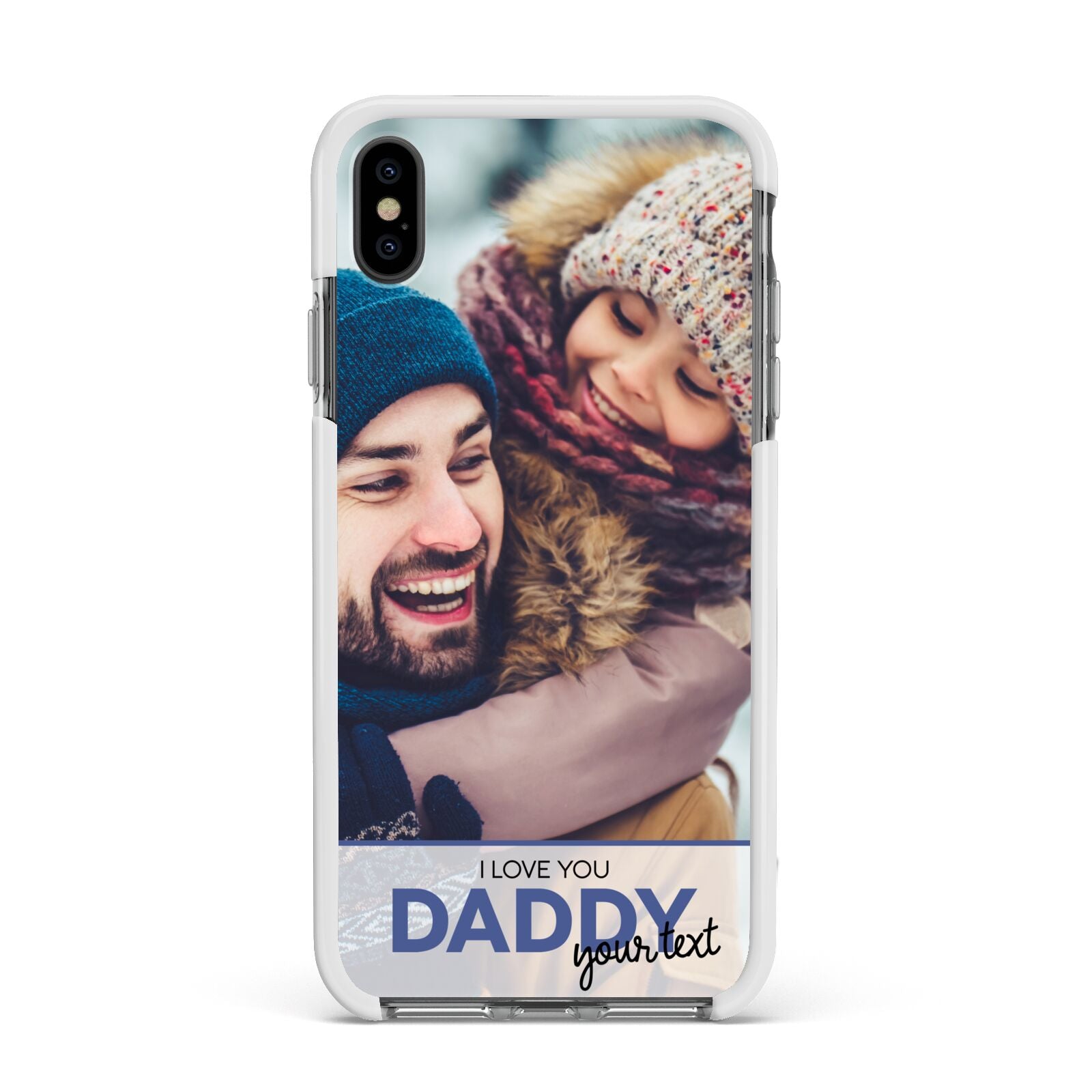 I Love You Daddy Personalised Photo Upload and Name Apple iPhone Xs Max Impact Case White Edge on Black Phone