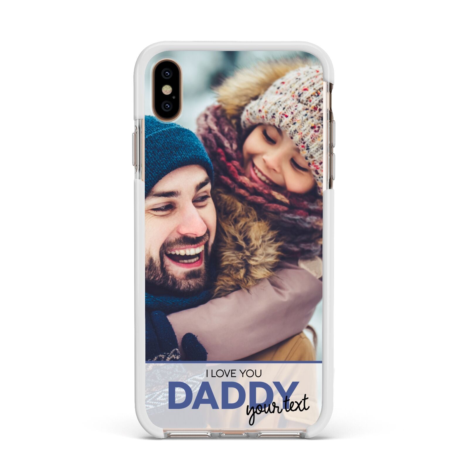 I Love You Daddy Personalised Photo Upload and Name Apple iPhone Xs Max Impact Case White Edge on Gold Phone