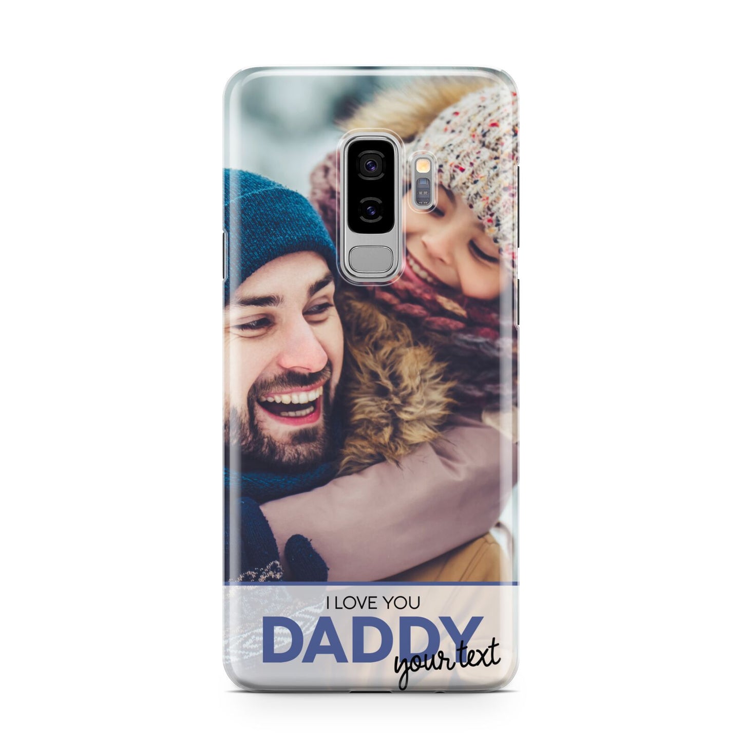 I Love You Daddy Personalised Photo Upload and Name Samsung Galaxy S9 Plus Case on Silver phone