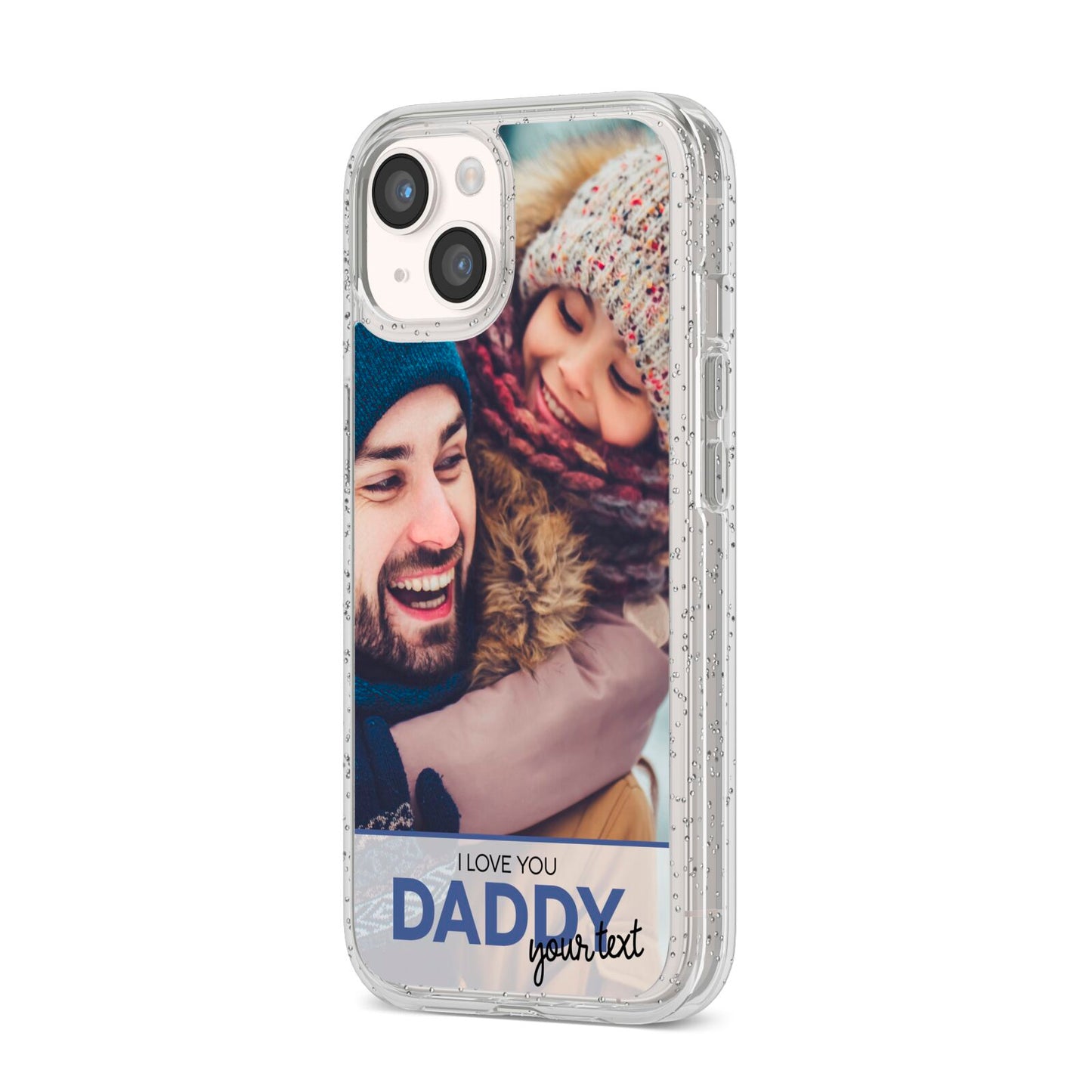 I Love You Daddy Personalised Photo Upload and Name iPhone 14 Glitter Tough Case Starlight Angled Image
