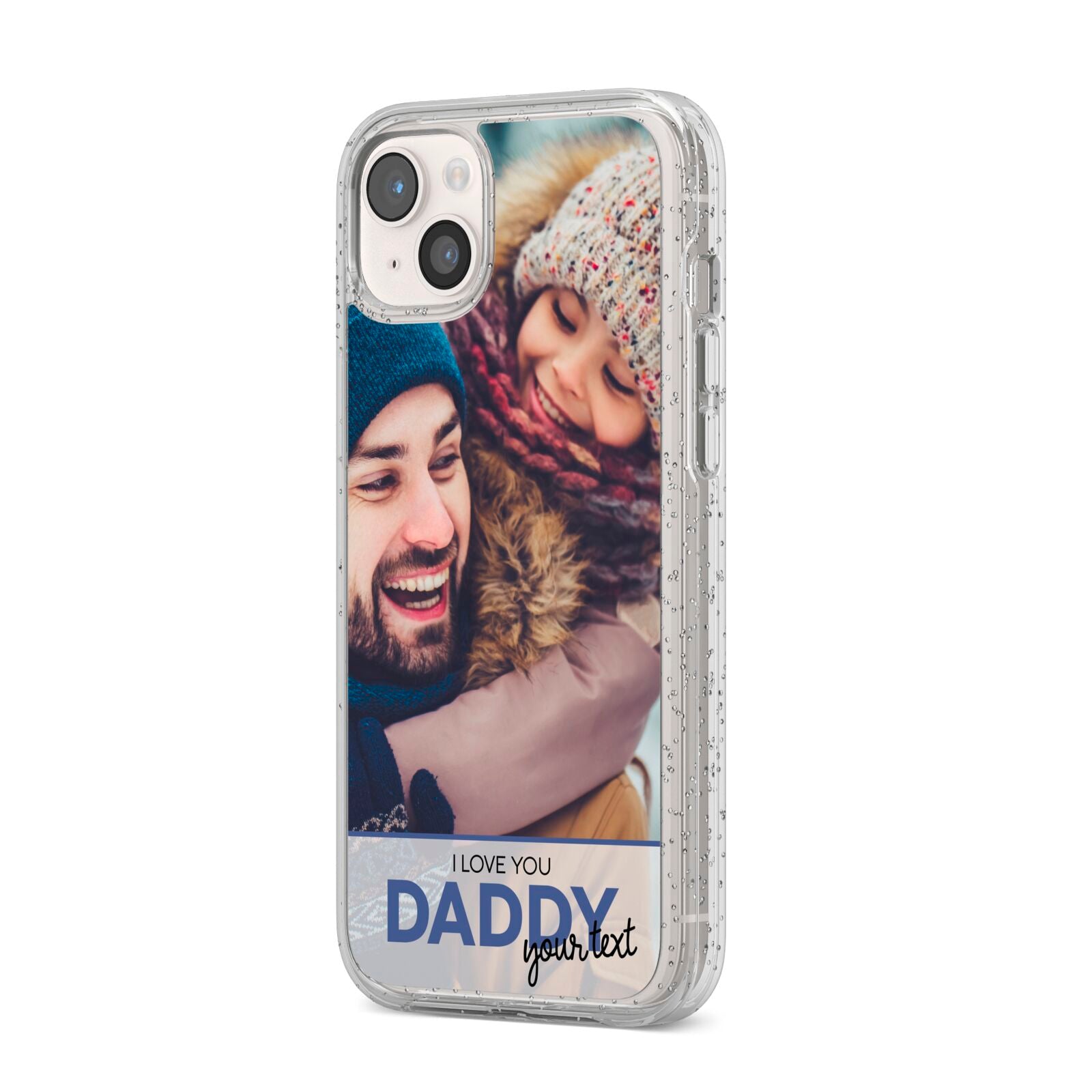 I Love You Daddy Personalised Photo Upload and Name iPhone 14 Plus Glitter Tough Case Starlight Angled Image