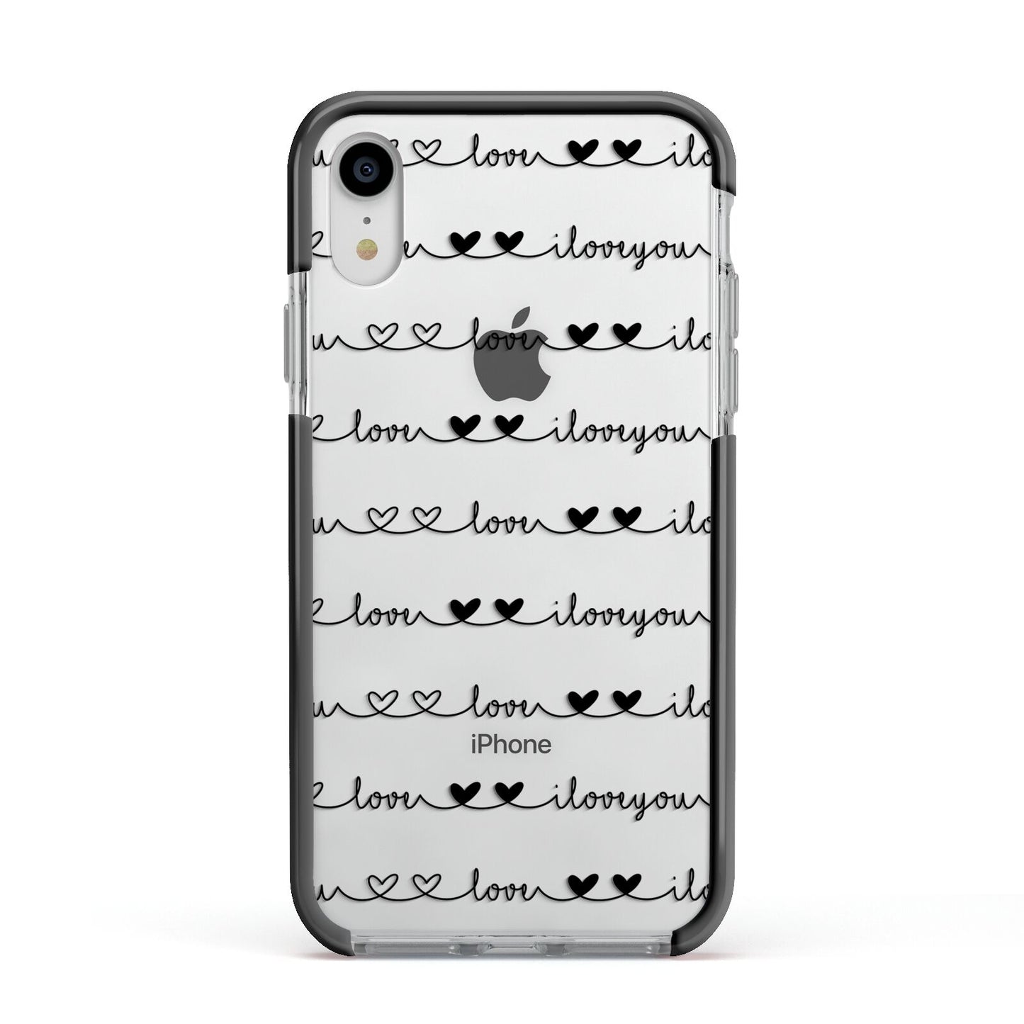 I Love You Repeat Apple iPhone XR Impact Case Black Edge on Silver Phone