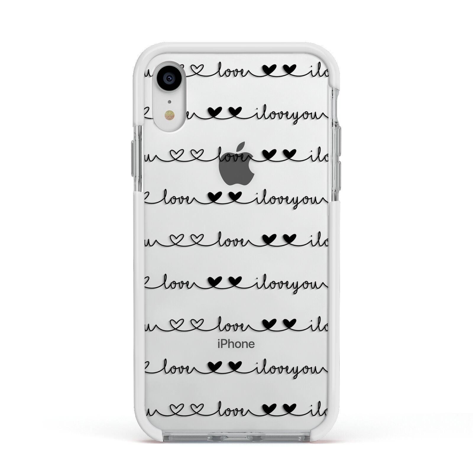 I Love You Repeat Apple iPhone XR Impact Case White Edge on Silver Phone