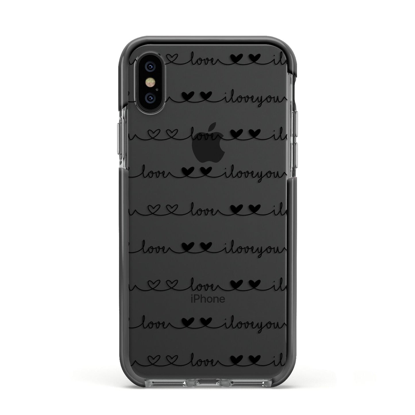 I Love You Repeat Apple iPhone Xs Impact Case Black Edge on Black Phone