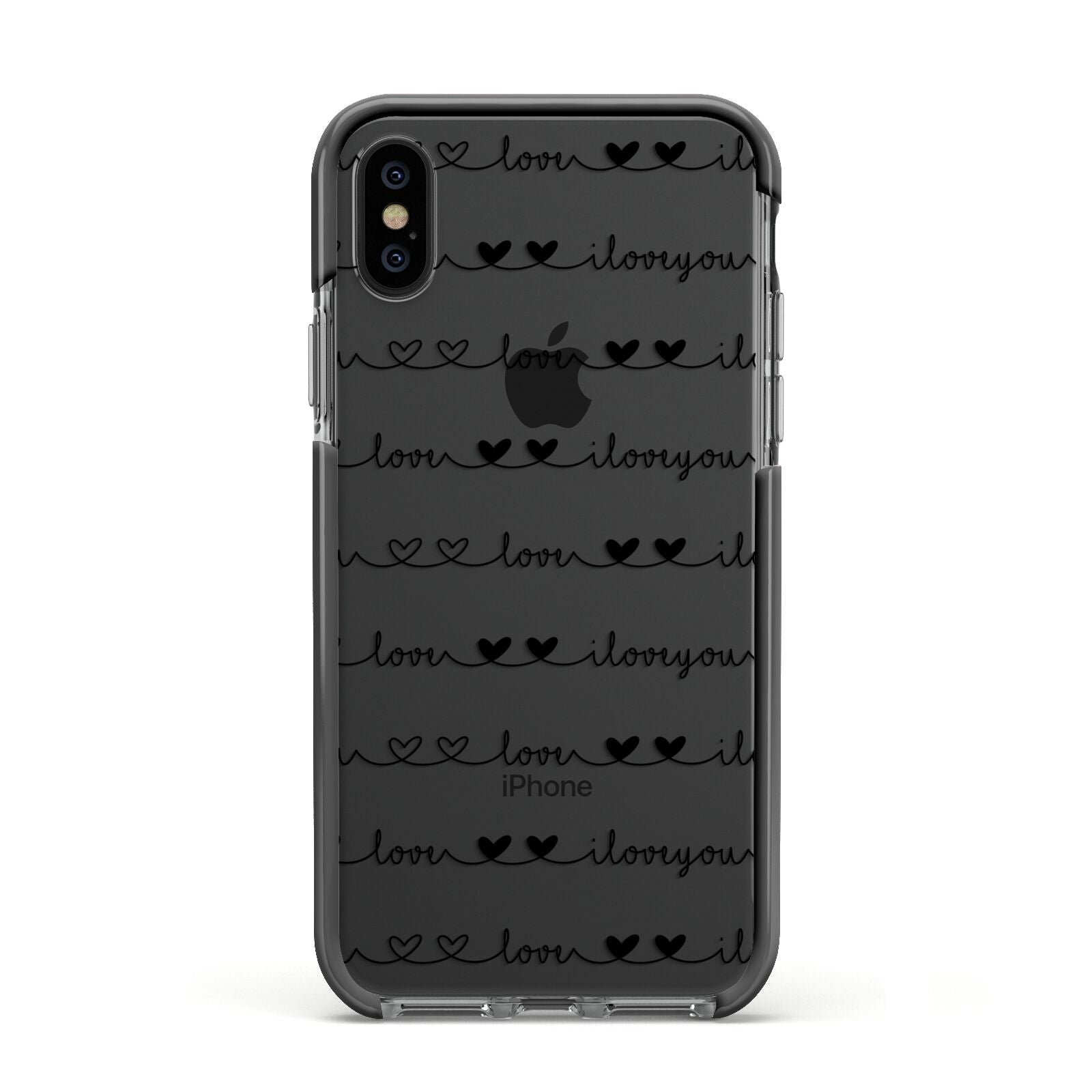 I Love You Repeat Apple iPhone Xs Impact Case Black Edge on Black Phone