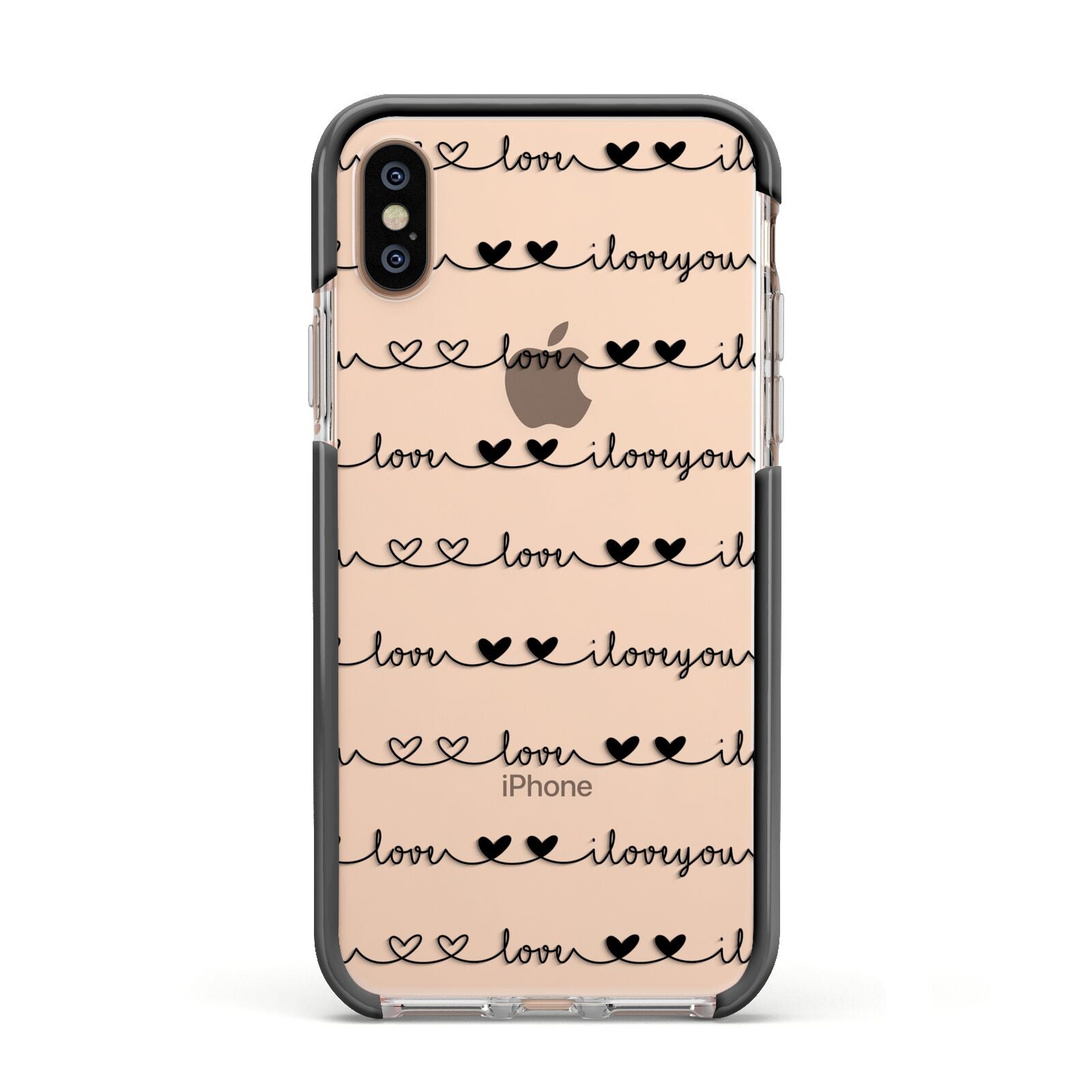I Love You Repeat Apple iPhone Xs Impact Case Black Edge on Gold Phone
