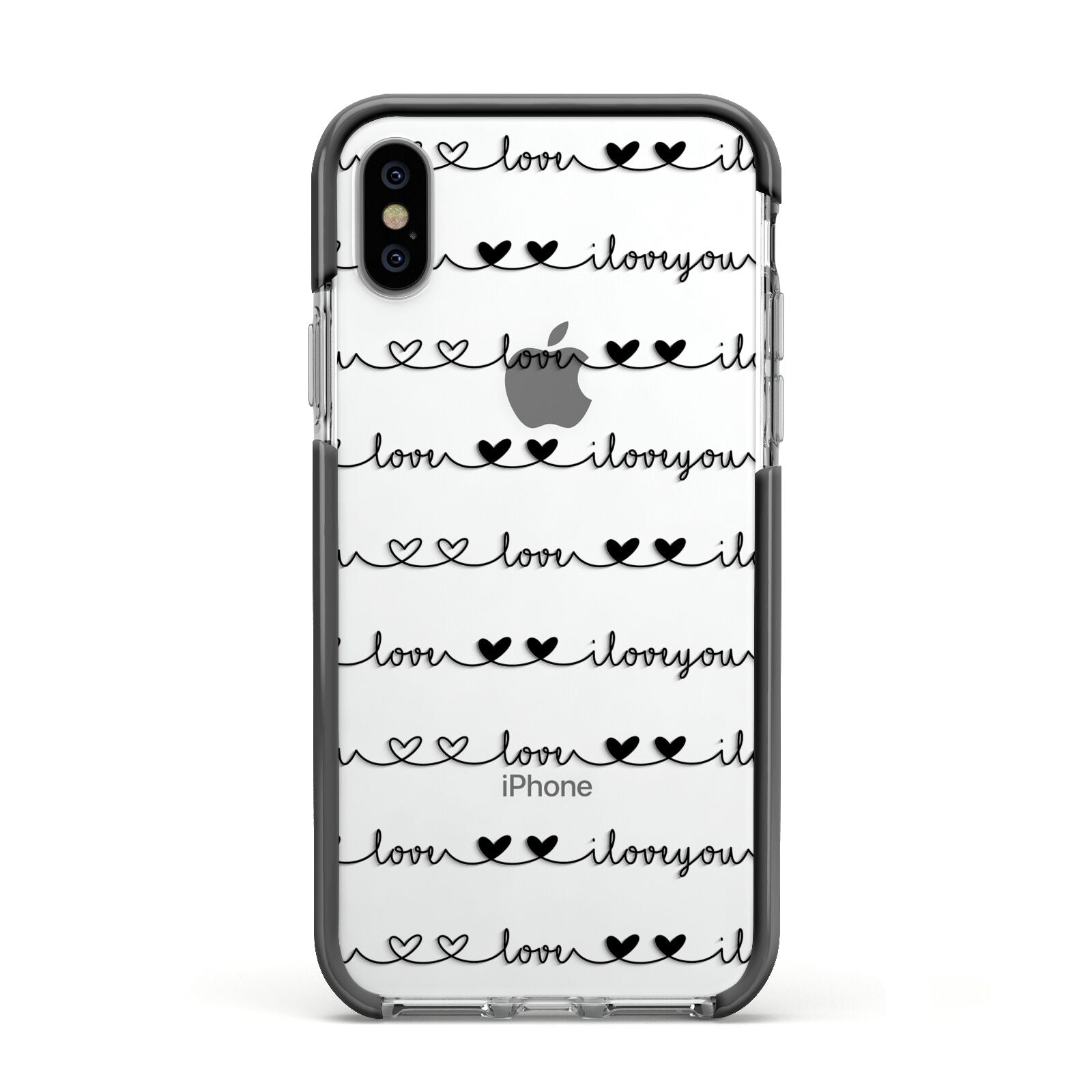 I Love You Repeat Apple iPhone Xs Impact Case Black Edge on Silver Phone