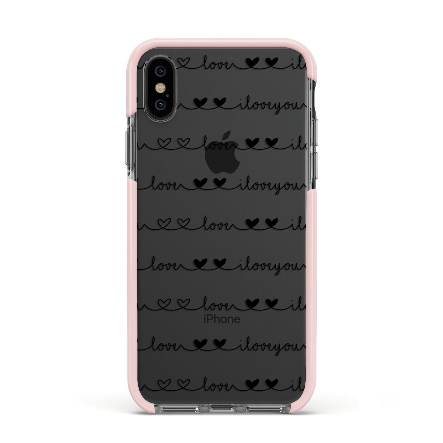 I Love You Repeat Apple iPhone Xs Impact Case Pink Edge on Black Phone