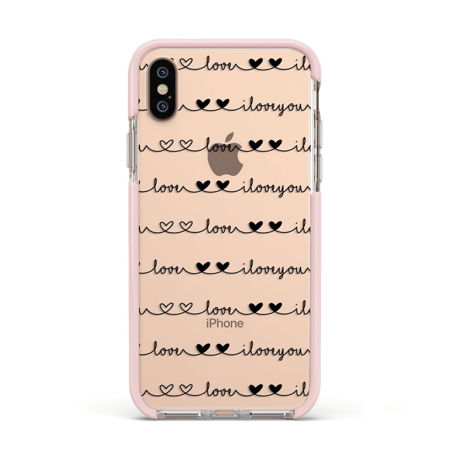 I Love You Repeat Apple iPhone Xs Impact Case Pink Edge on Gold Phone