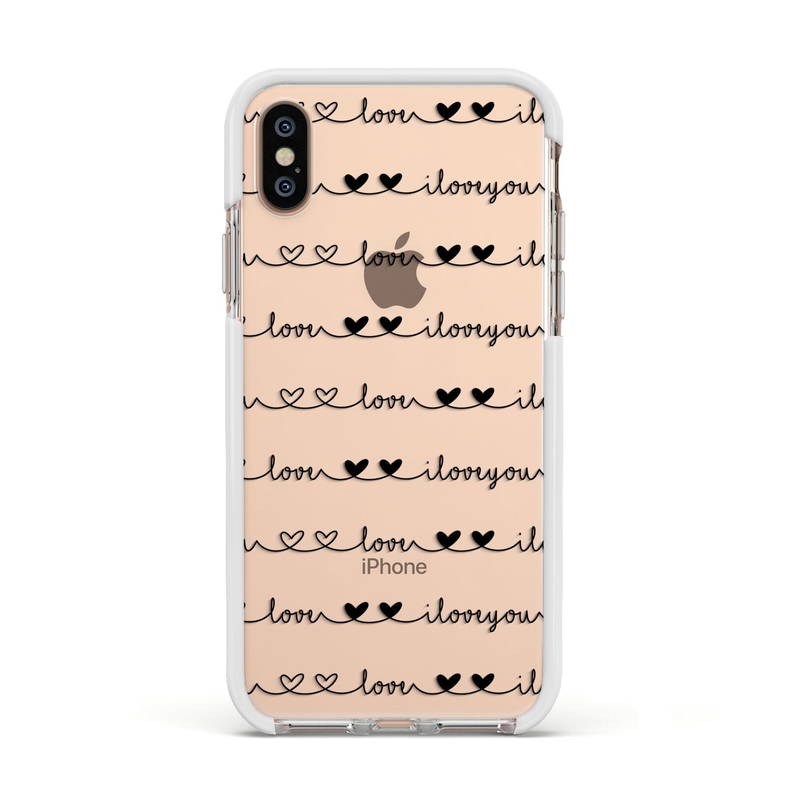 I Love You Repeat Apple iPhone Xs Impact Case White Edge on Gold Phone