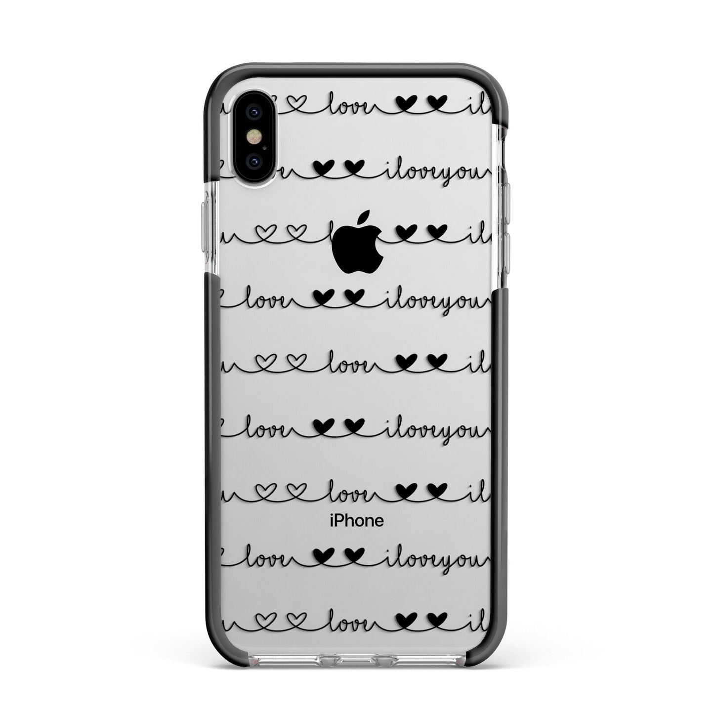 I Love You Repeat Apple iPhone Xs Max Impact Case Black Edge on Silver Phone