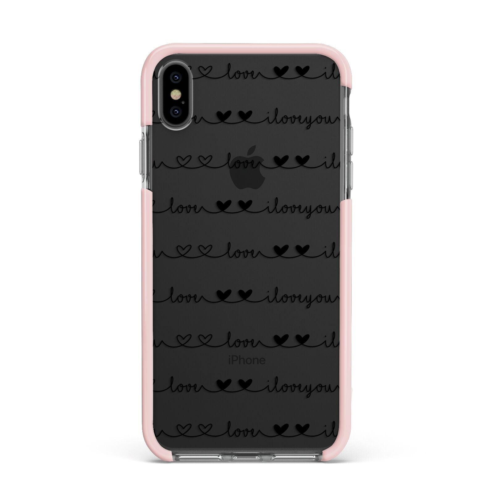 I Love You Repeat Apple iPhone Xs Max Impact Case Pink Edge on Black Phone