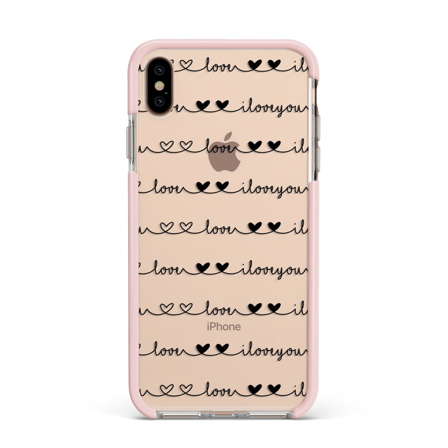 I Love You Repeat Apple iPhone Xs Max Impact Case Pink Edge on Gold Phone