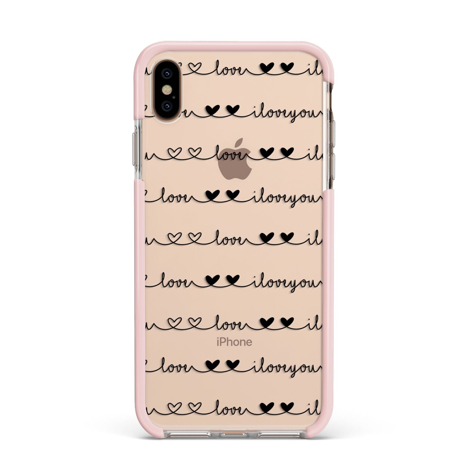 I Love You Repeat Apple iPhone Xs Max Impact Case Pink Edge on Gold Phone