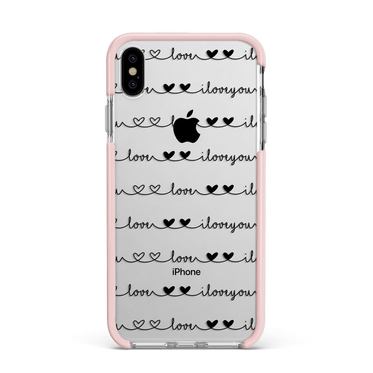 I Love You Repeat Apple iPhone Xs Max Impact Case Pink Edge on Silver Phone