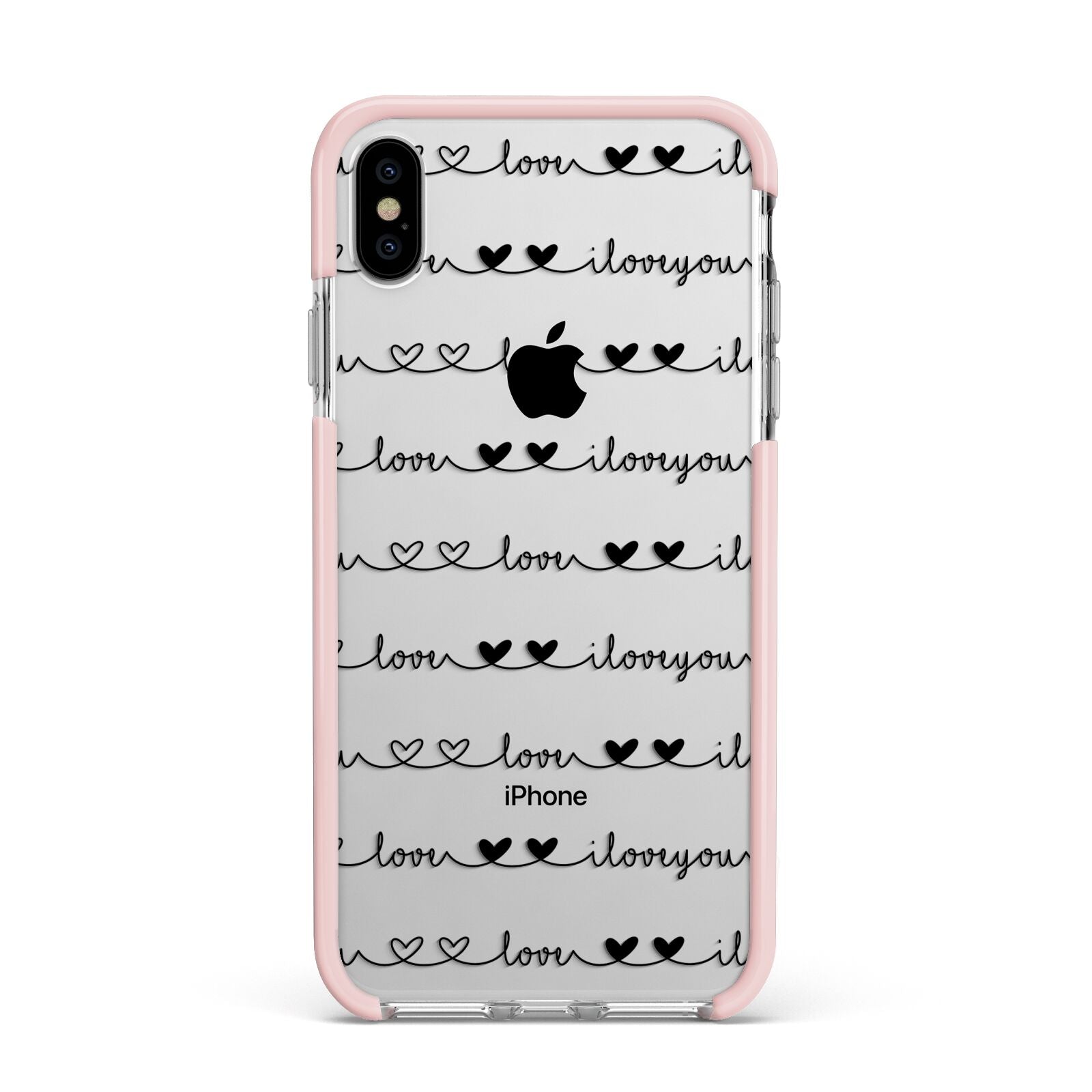 I Love You Repeat Apple iPhone Xs Max Impact Case Pink Edge on Silver Phone