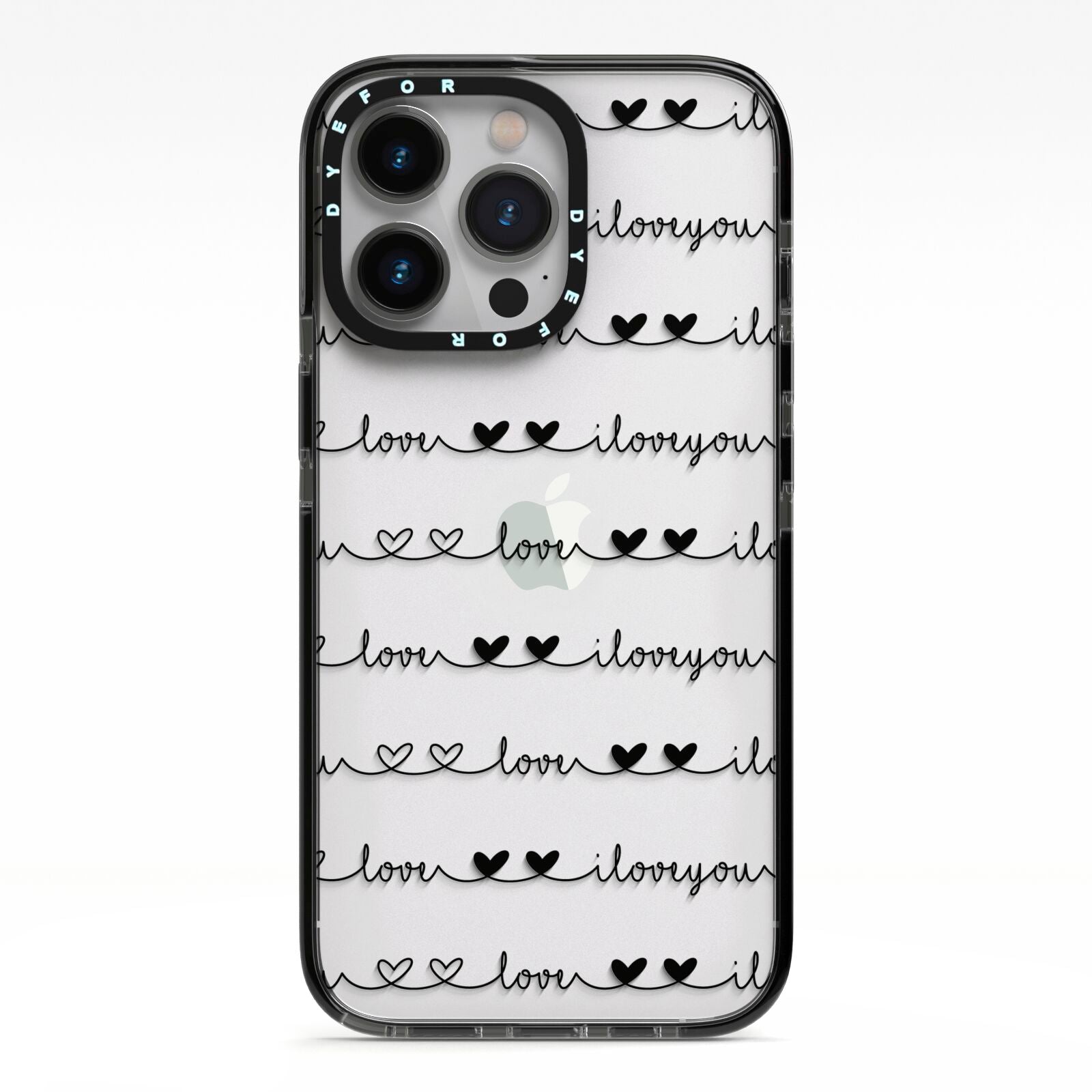 I Love You Repeat iPhone 13 Pro Black Impact Case on Silver phone