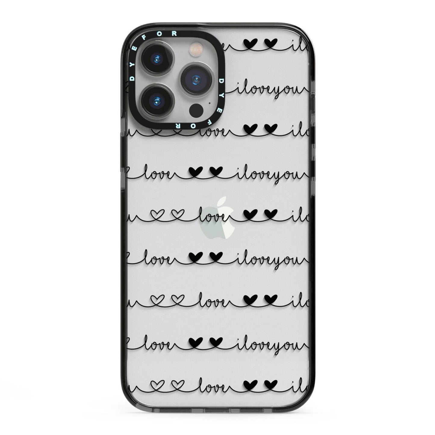 I Love You Repeat iPhone 13 Pro Max Black Impact Case on Silver phone