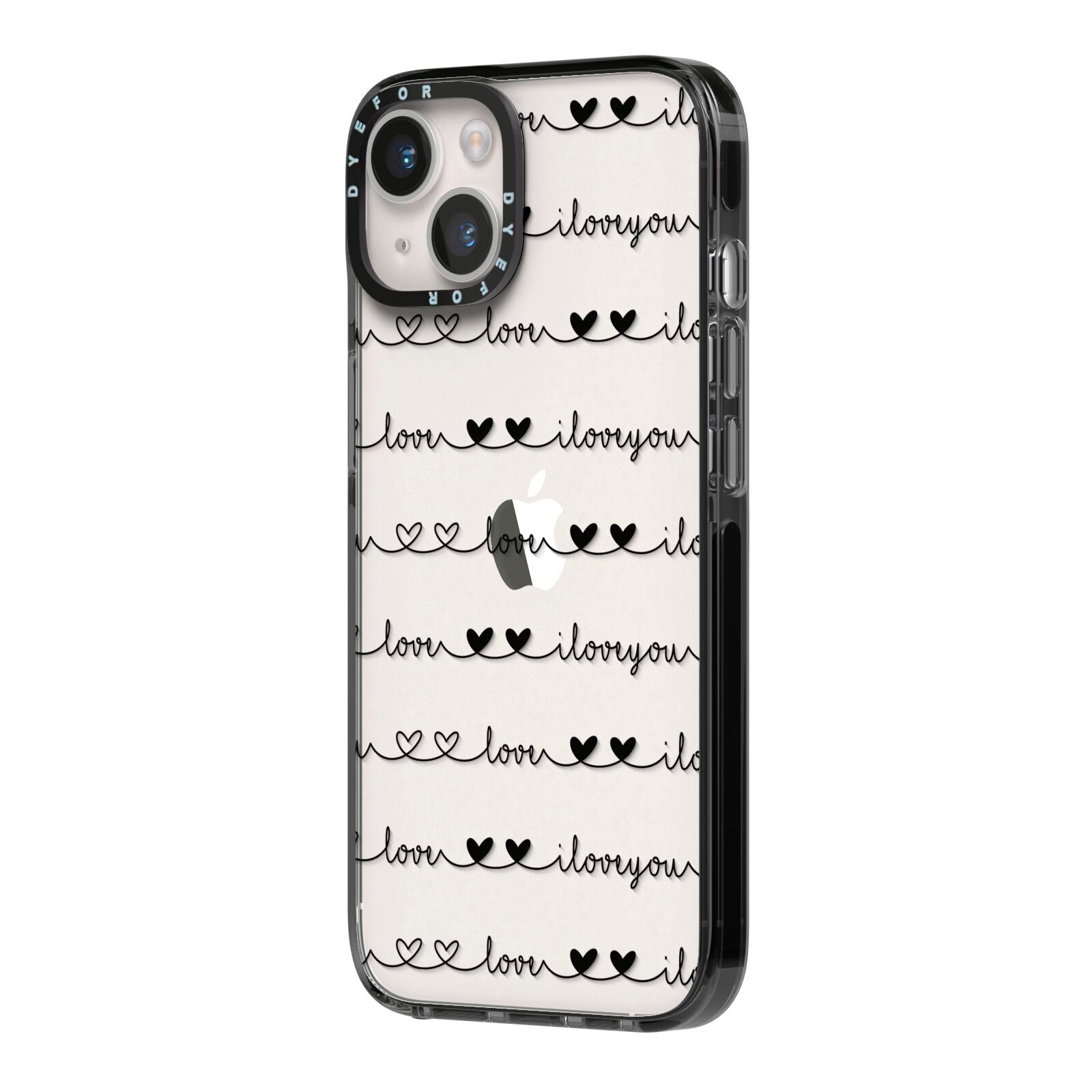 I Love You Repeat iPhone 14 Black Impact Case Side Angle on Silver phone