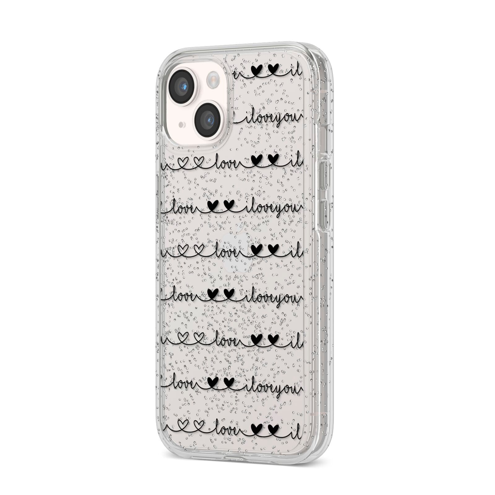 I Love You Repeat iPhone 14 Glitter Tough Case Starlight Angled Image