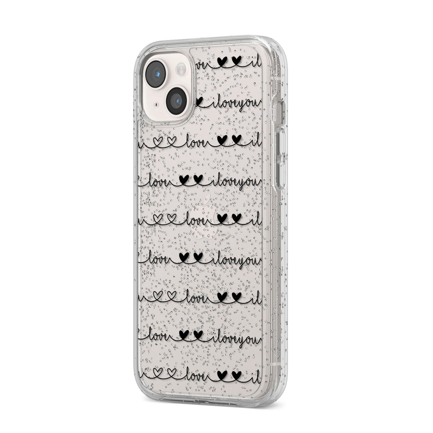 I Love You Repeat iPhone 14 Plus Glitter Tough Case Starlight Angled Image
