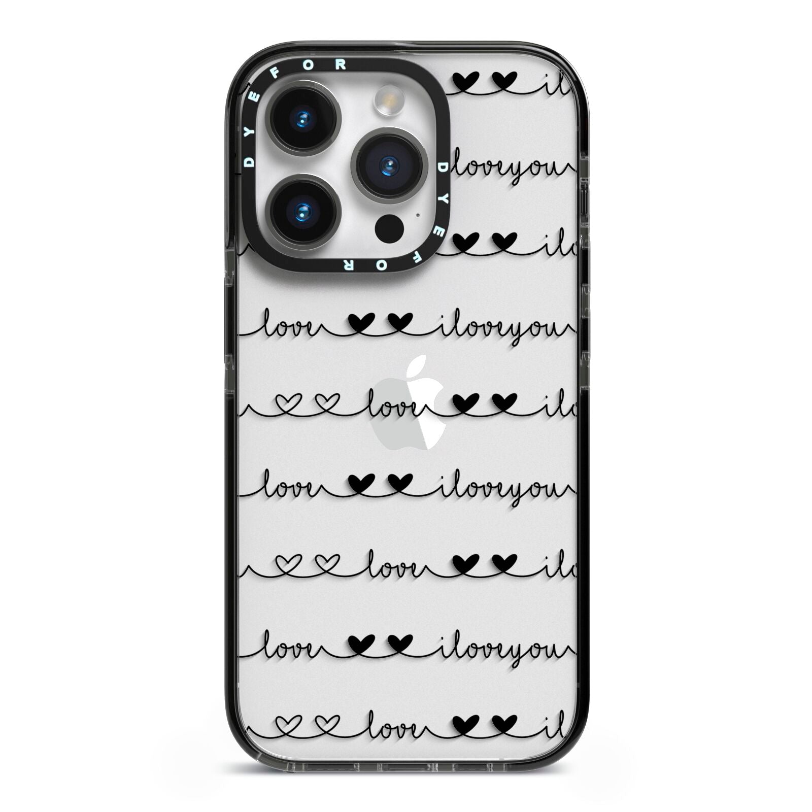 I Love You Repeat iPhone 14 Pro Black Impact Case on Silver phone