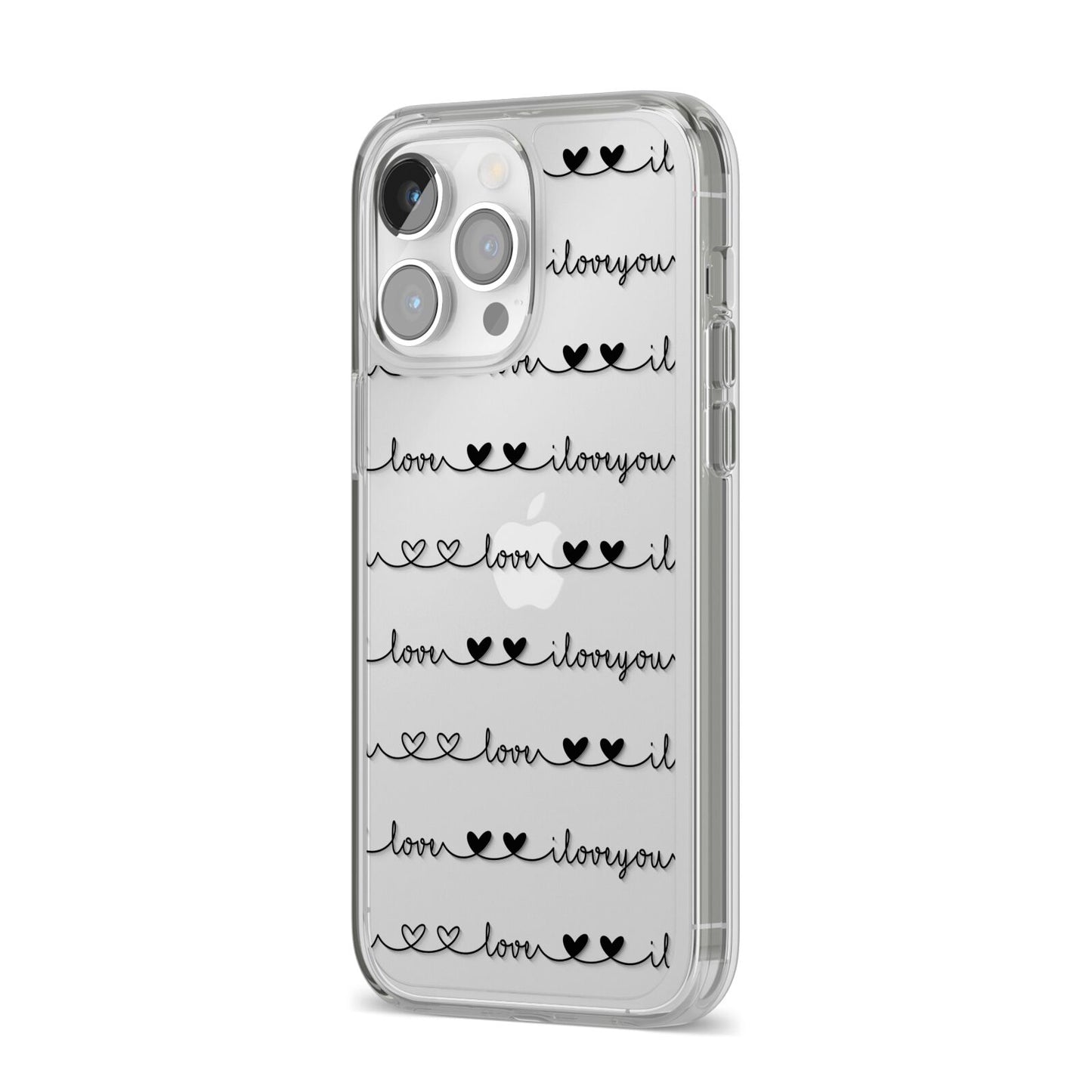 I Love You Repeat iPhone 14 Pro Max Clear Tough Case Silver Angled Image