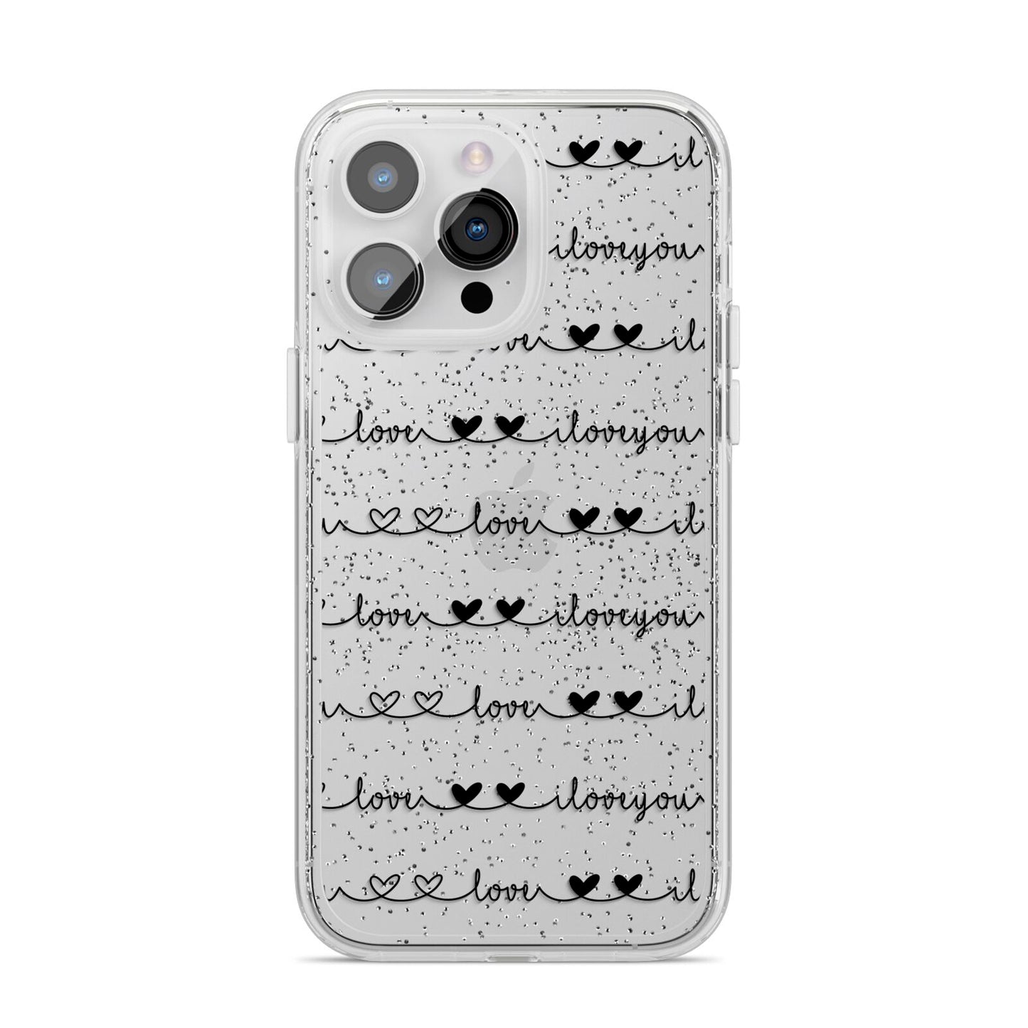 I Love You Repeat iPhone 14 Pro Max Glitter Tough Case Silver