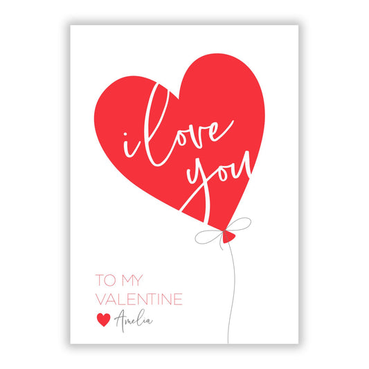 I Love You Valentine s Balloon A5 Flat Greetings Card