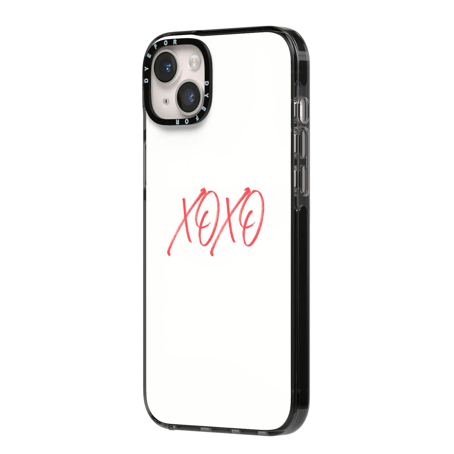 I love you like xo iPhone 14 Plus Black Impact Case Side Angle on Silver phone