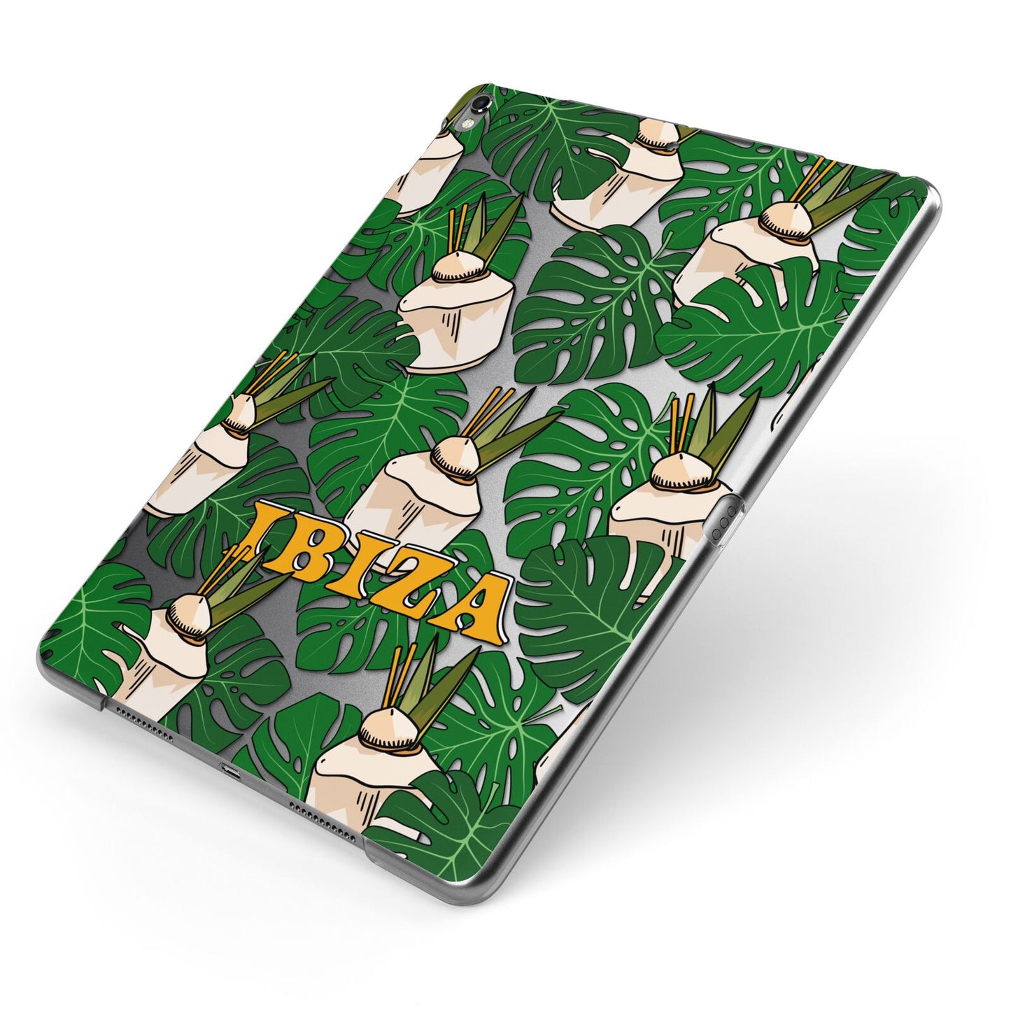 Ibiza Apple iPad Case on Grey iPad Side View