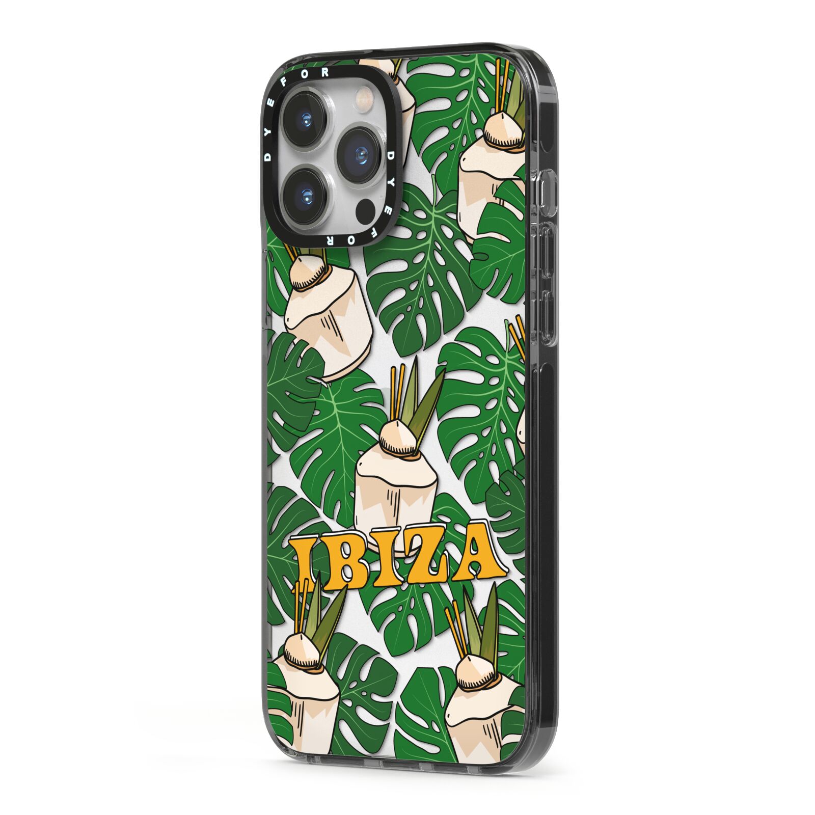 Ibiza iPhone 13 Pro Max Black Impact Case Side Angle on Silver phone