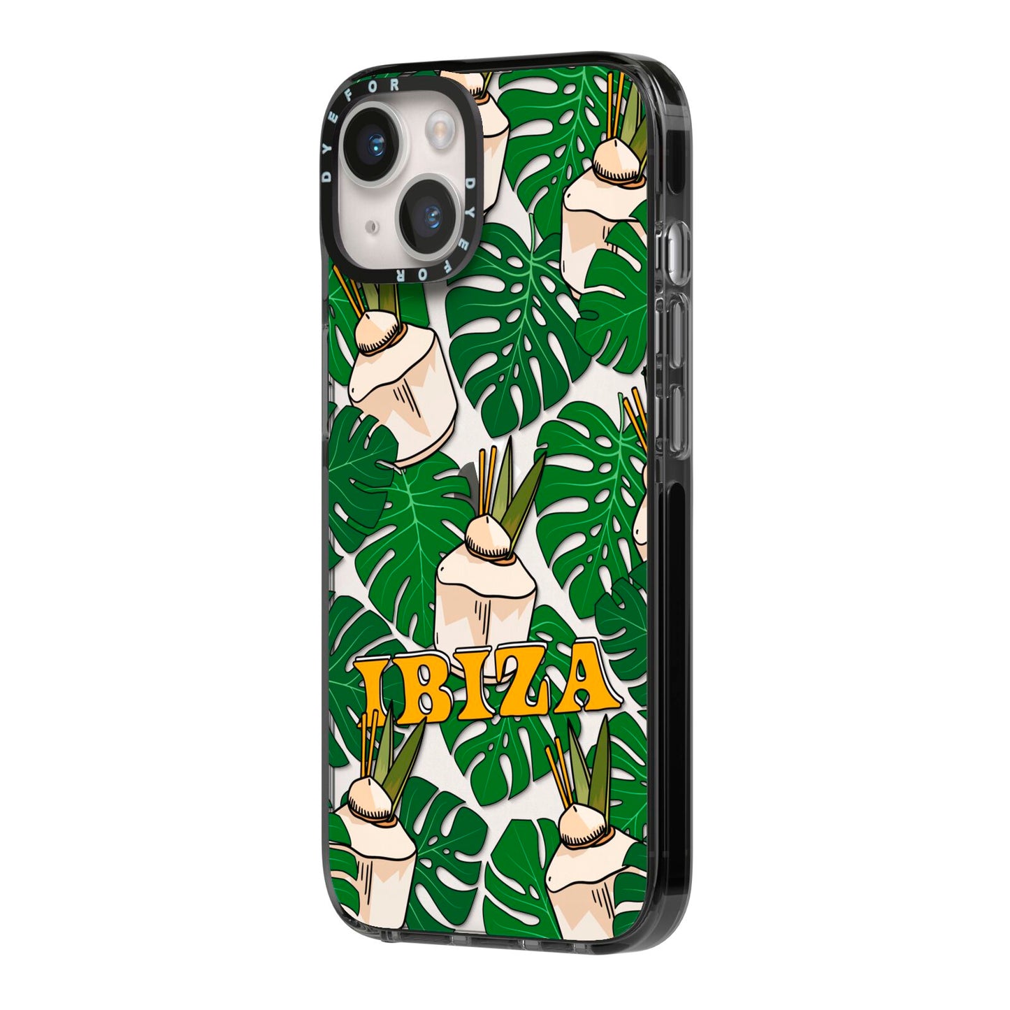 Ibiza iPhone 14 Black Impact Case Side Angle on Silver phone