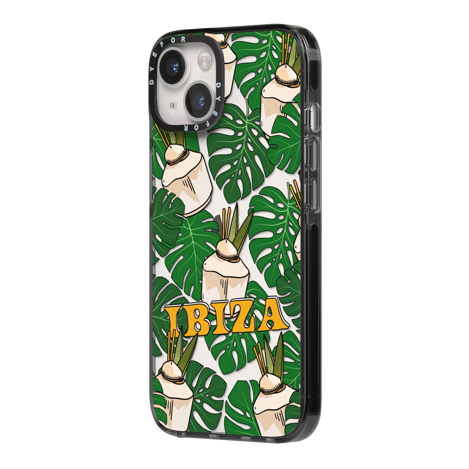 Ibiza iPhone 14 Black Impact Case Side Angle on Silver phone