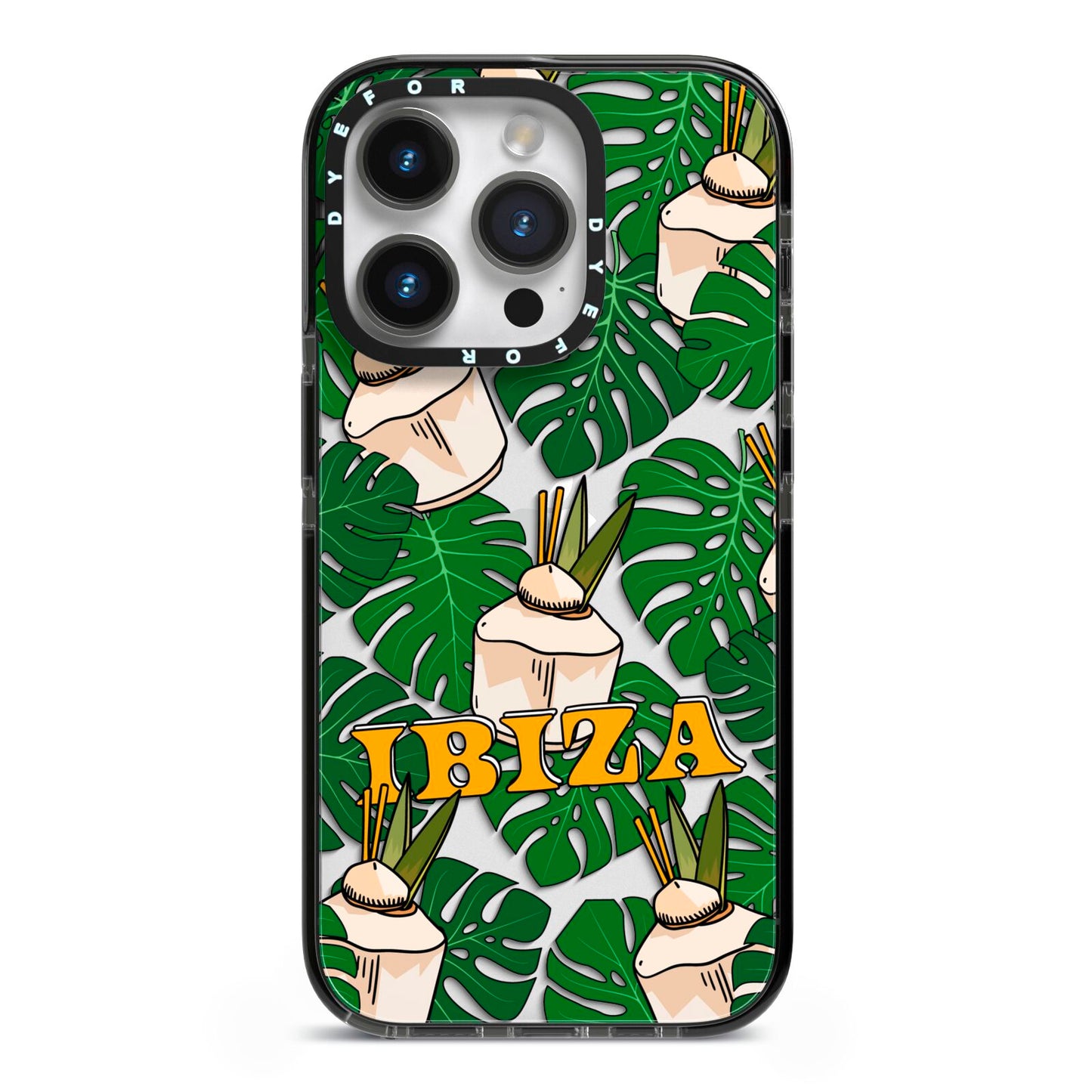 Ibiza iPhone 14 Pro Black Impact Case on Silver phone