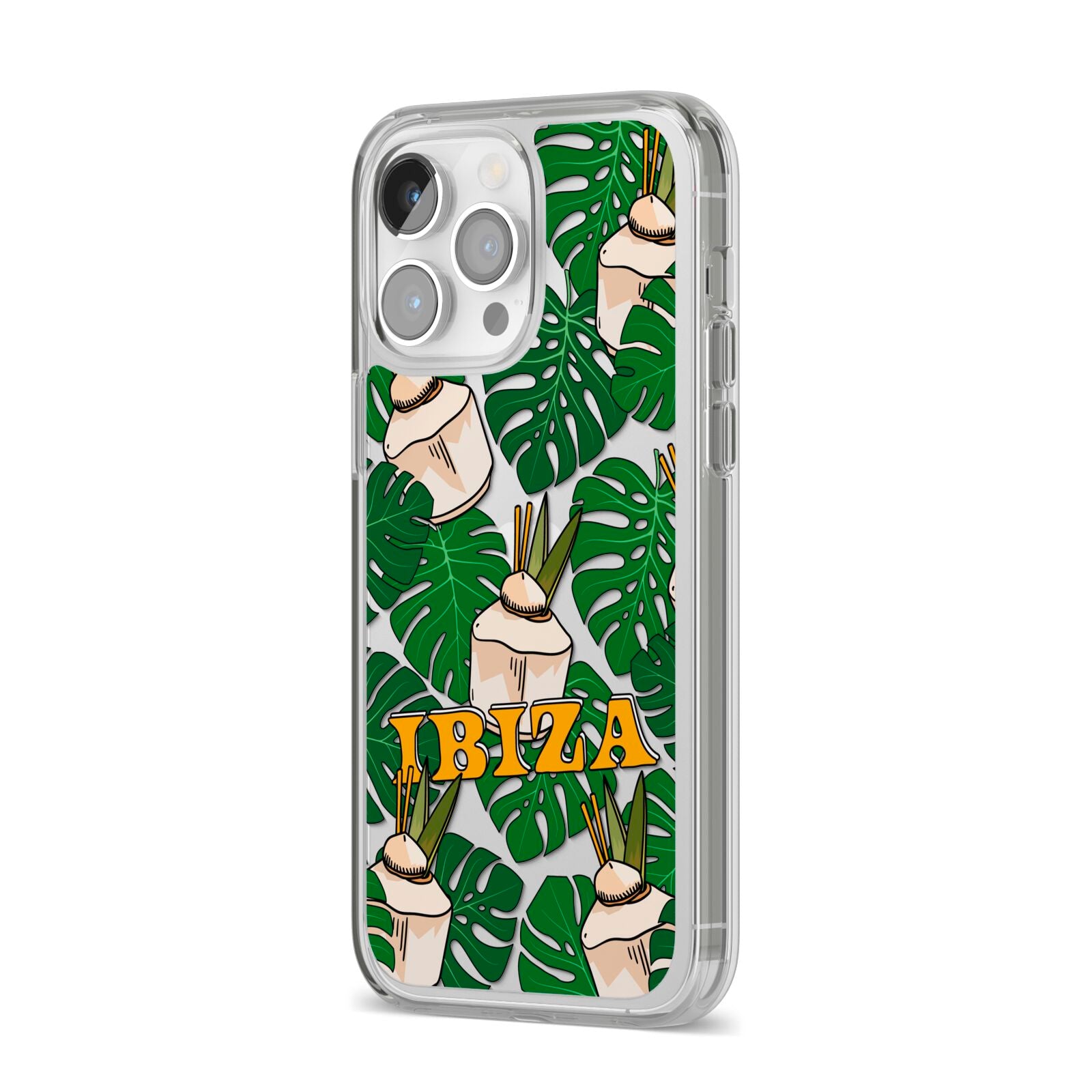 Ibiza iPhone 14 Pro Max Clear Tough Case Silver Angled Image