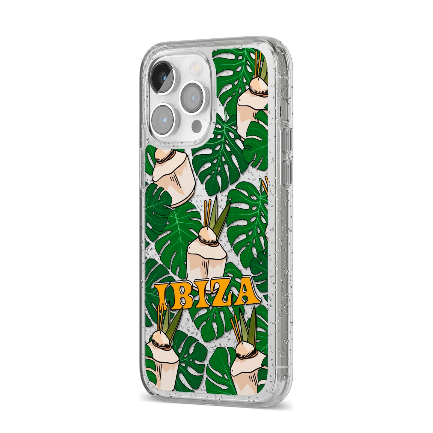 Ibiza iPhone 14 Pro Max Glitter Tough Case Silver Angled Image