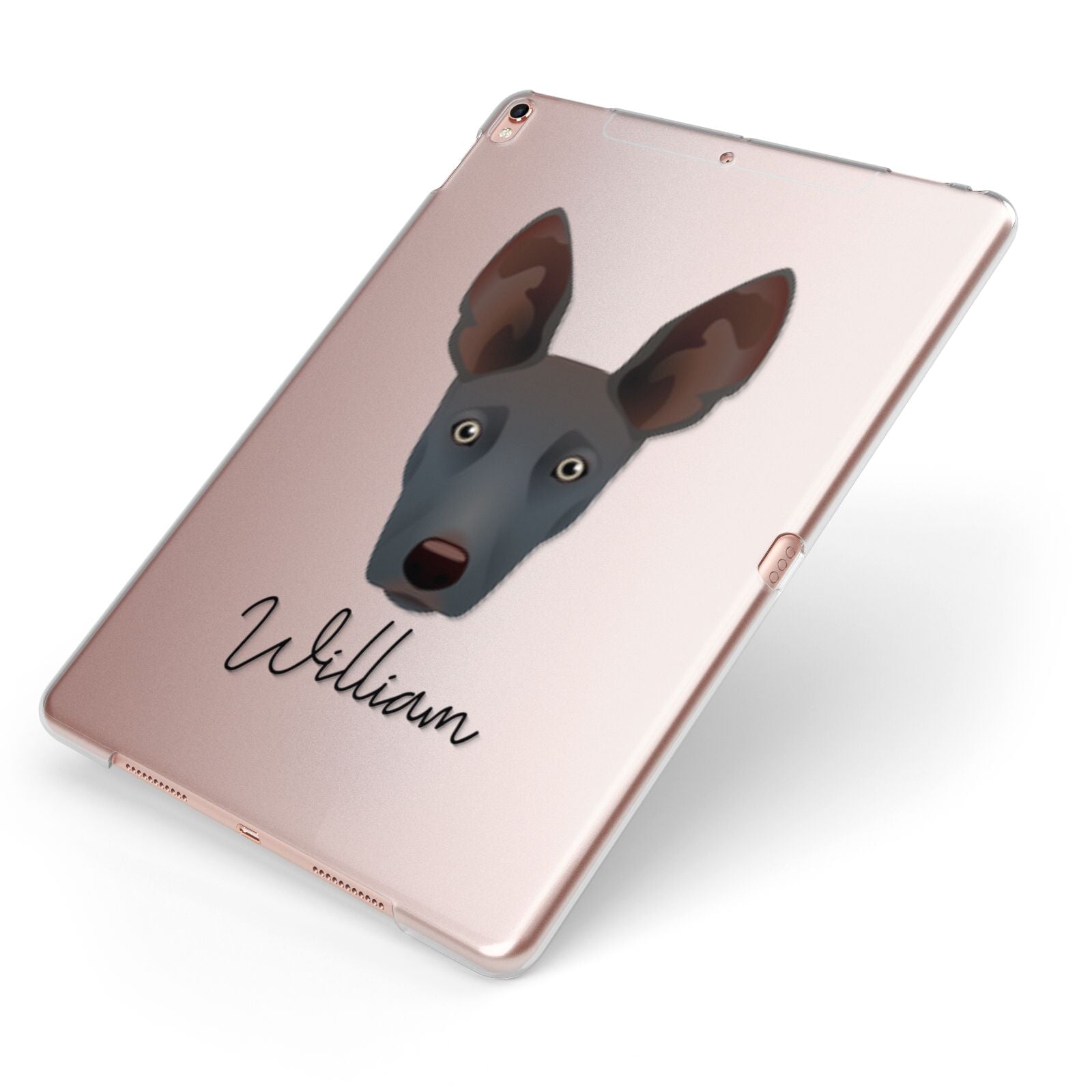 Ibizan Hound Personalised Apple iPad Case on Rose Gold iPad Side View