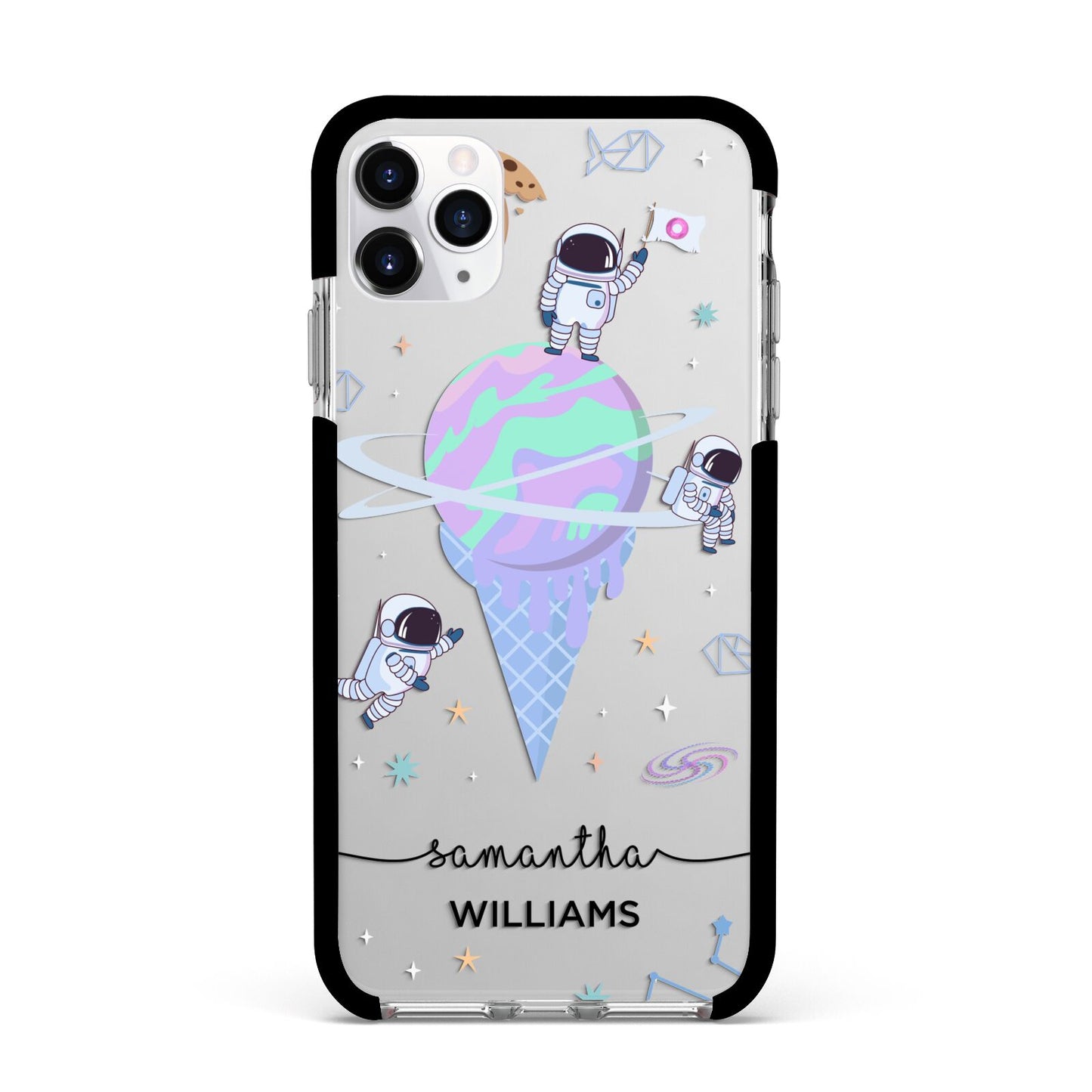 Ice Cream Planets with Name Apple iPhone 11 Pro Max in Silver with Black Impact Case
