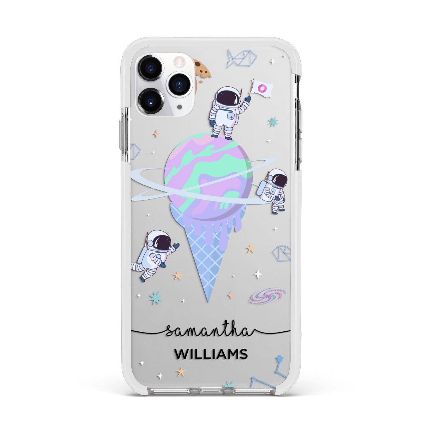 Ice Cream Planets with Name Apple iPhone 11 Pro Max in Silver with White Impact Case