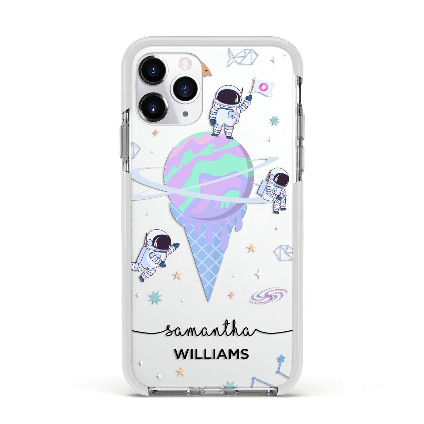 Ice Cream Planets with Name Apple iPhone 11 Pro in Silver with White Impact Case