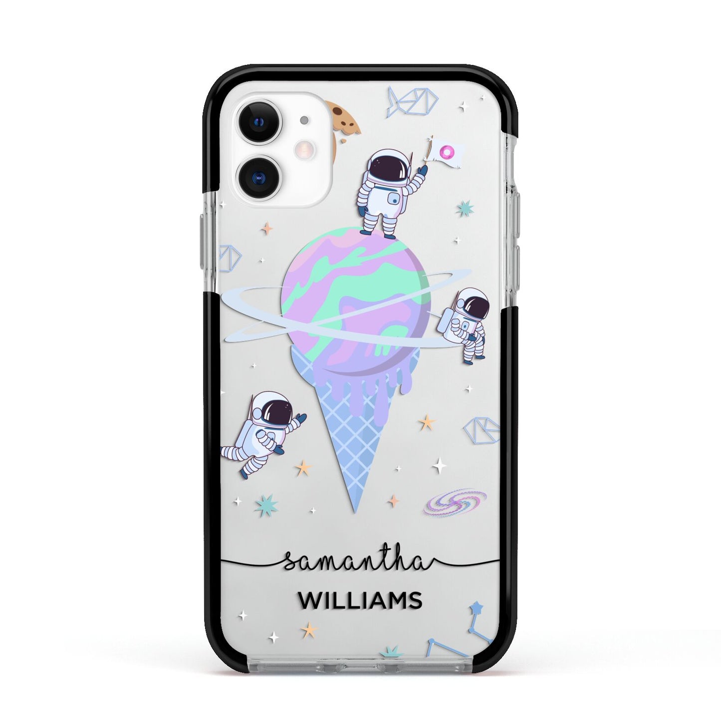 Ice Cream Planets with Name Apple iPhone 11 in White with Black Impact Case