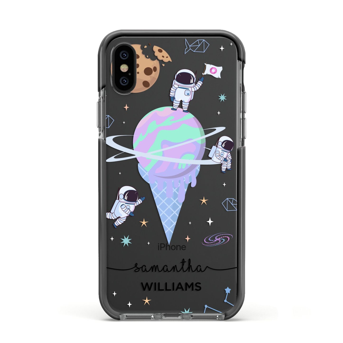 Ice Cream Planets with Name Apple iPhone Xs Impact Case Black Edge on Black Phone