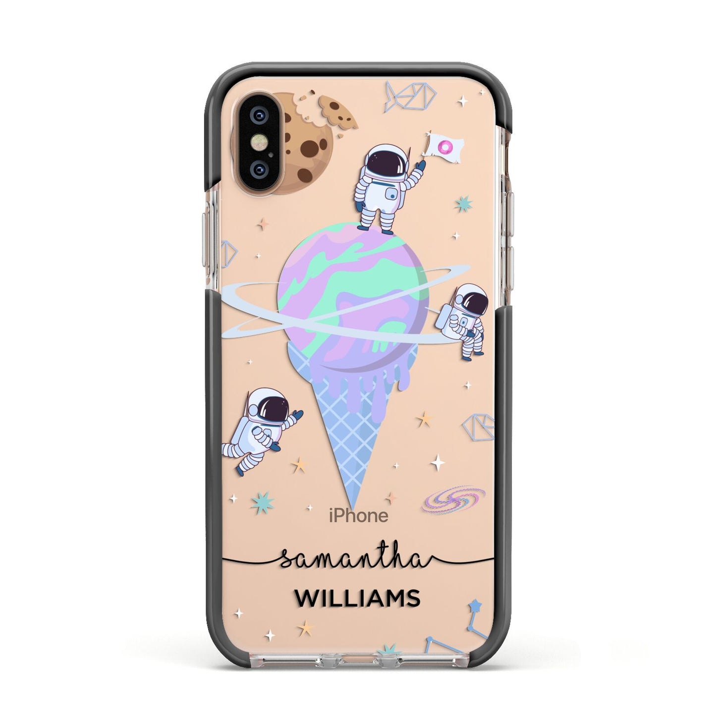 Ice Cream Planets with Name Apple iPhone Xs Impact Case Black Edge on Gold Phone