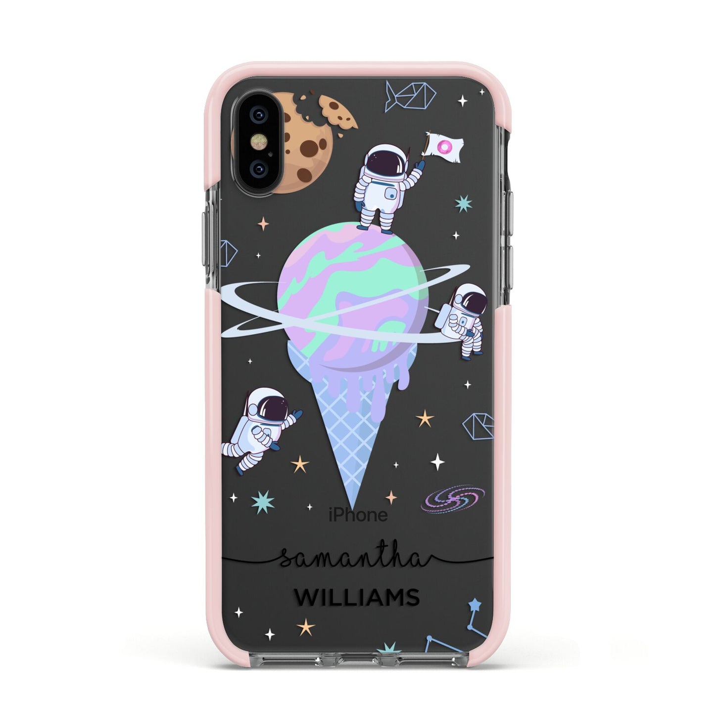 Ice Cream Planets with Name Apple iPhone Xs Impact Case Pink Edge on Black Phone