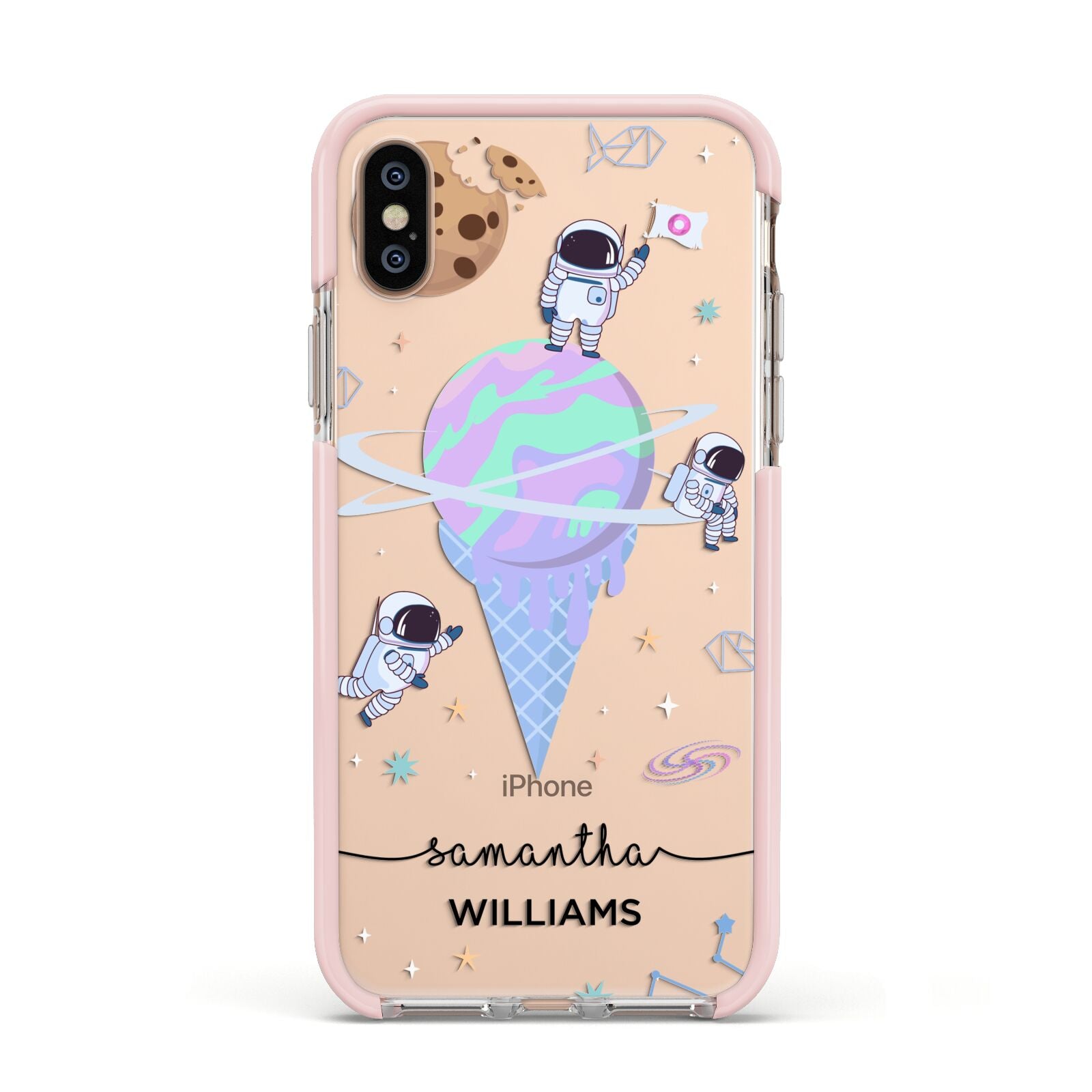 Ice Cream Planets with Name Apple iPhone Xs Impact Case Pink Edge on Gold Phone