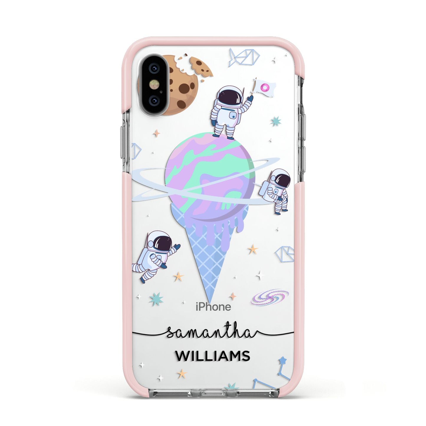 Ice Cream Planets with Name Apple iPhone Xs Impact Case Pink Edge on Silver Phone