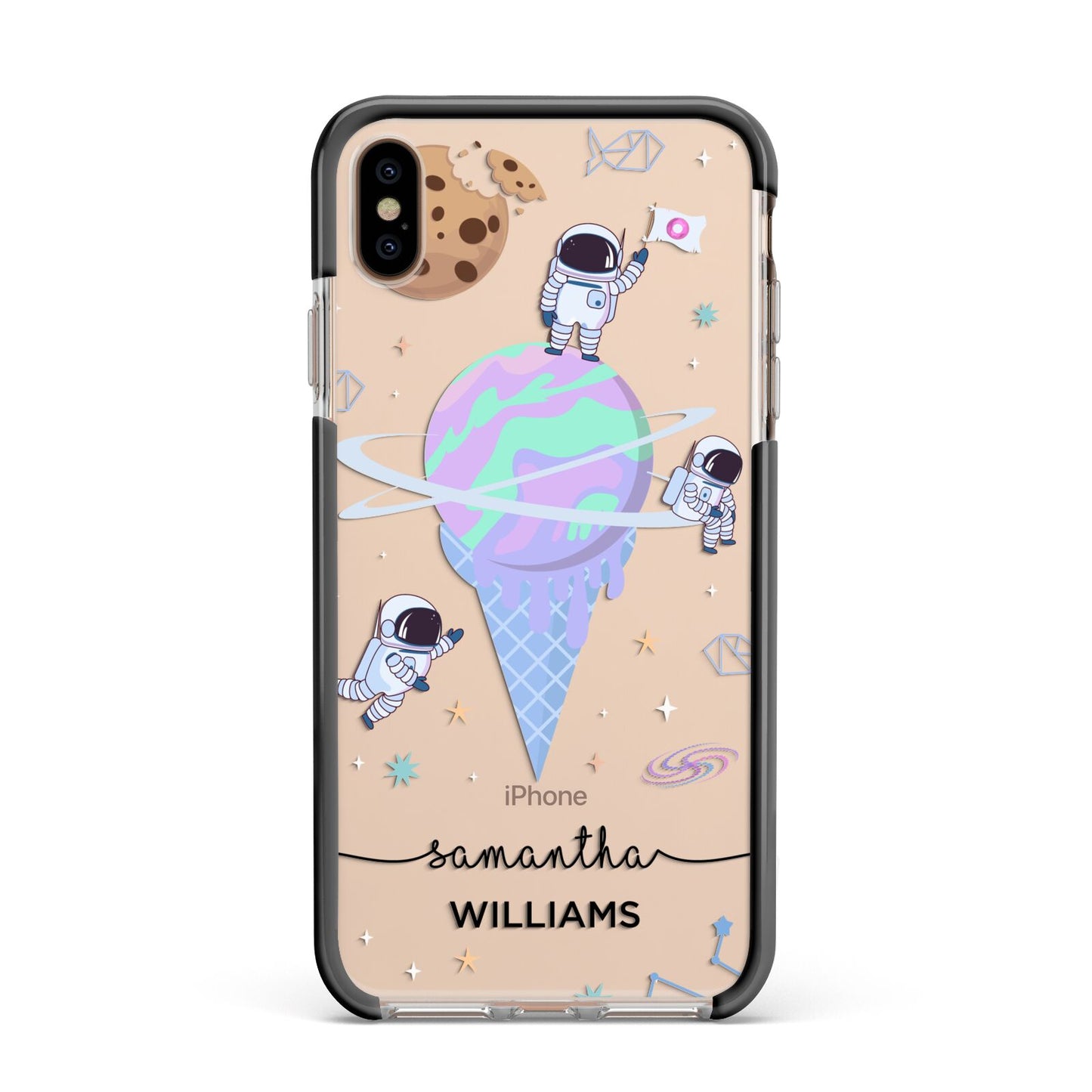Ice Cream Planets with Name Apple iPhone Xs Max Impact Case Black Edge on Gold Phone