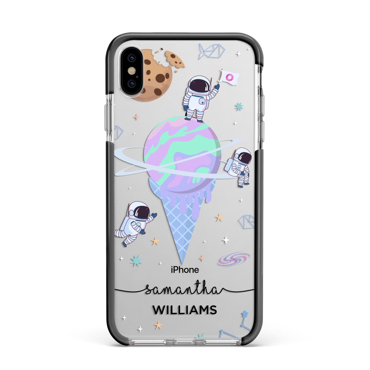 Ice Cream Planets with Name Apple iPhone Xs Max Impact Case Black Edge on Silver Phone